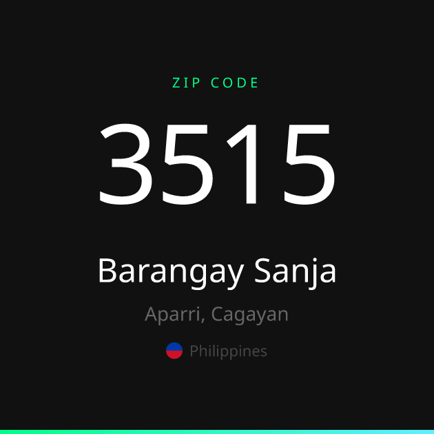Shareable ZIP code 3515 card for Barangay Sanja, dark theme