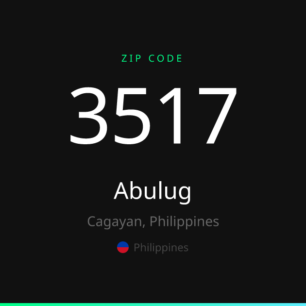 Shareable ZIP code 3517 card for Abulug, dark theme