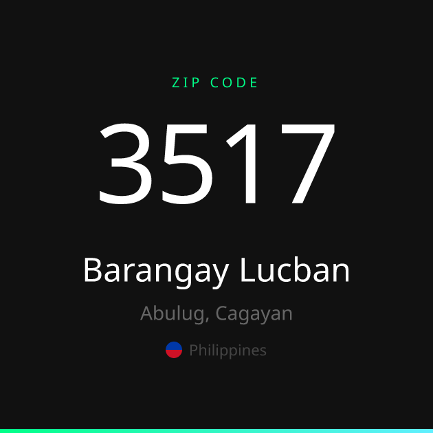 Shareable ZIP code 3517 card for Barangay Lucban, dark theme