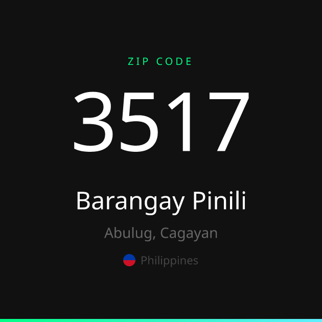 Shareable ZIP code 3517 card for Barangay Pinili, dark theme