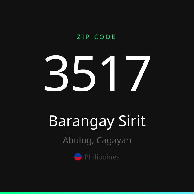 Shareable ZIP code 3517 card for Barangay Sirit, dark theme
