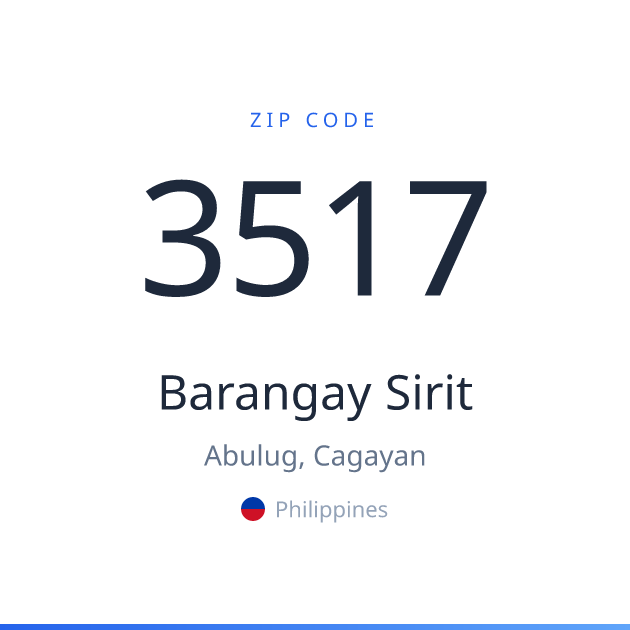 Shareable ZIP code 3517 card for Barangay Sirit, light theme