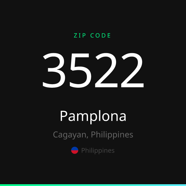 Shareable ZIP code 3522 card for Pamplona, dark theme