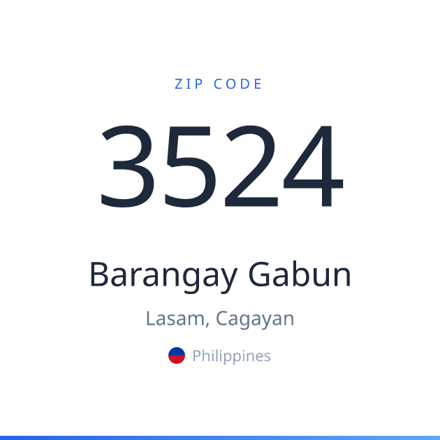 Shareable ZIP code 3524 card for Barangay Gabun, light theme