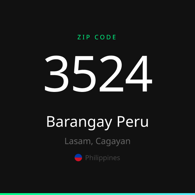 Shareable ZIP code 3524 card for Barangay Peru, dark theme