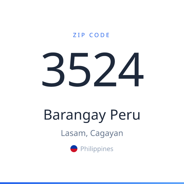 Shareable ZIP code 3524 card for Barangay Peru, light theme