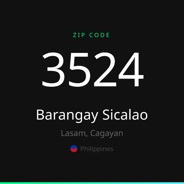 Shareable ZIP code 3524 card for Barangay Sicalao, dark theme
