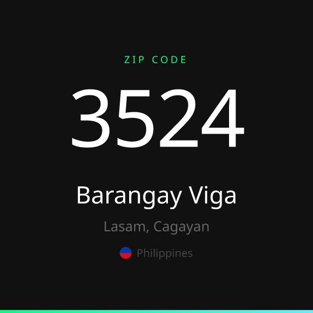 Shareable ZIP code 3524 card for Barangay Viga, dark theme