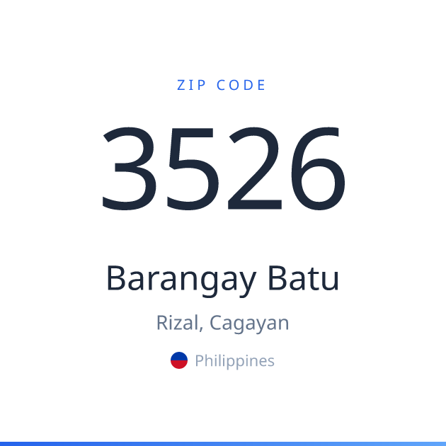 Shareable ZIP code 3526 card for Barangay Batu, light theme