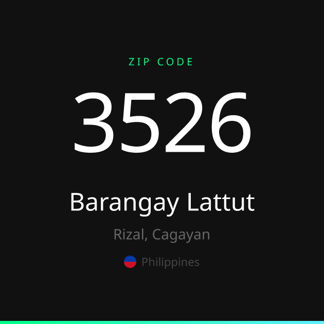 Shareable ZIP code 3526 card for Barangay Lattut, dark theme