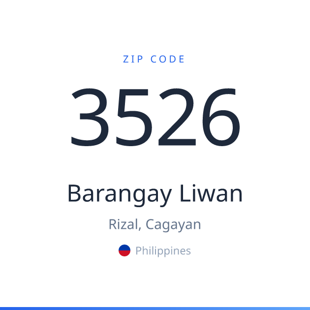 Shareable ZIP code 3526 card for Barangay Liwan, light theme