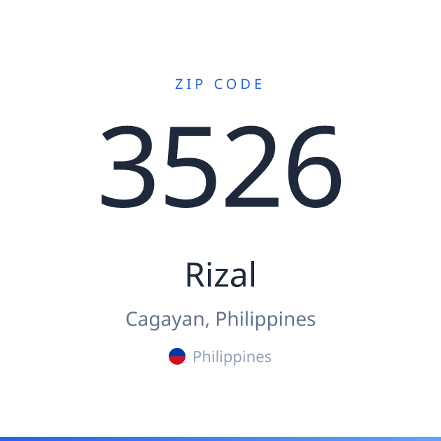 Shareable ZIP code 3526 card for Rizal, light theme