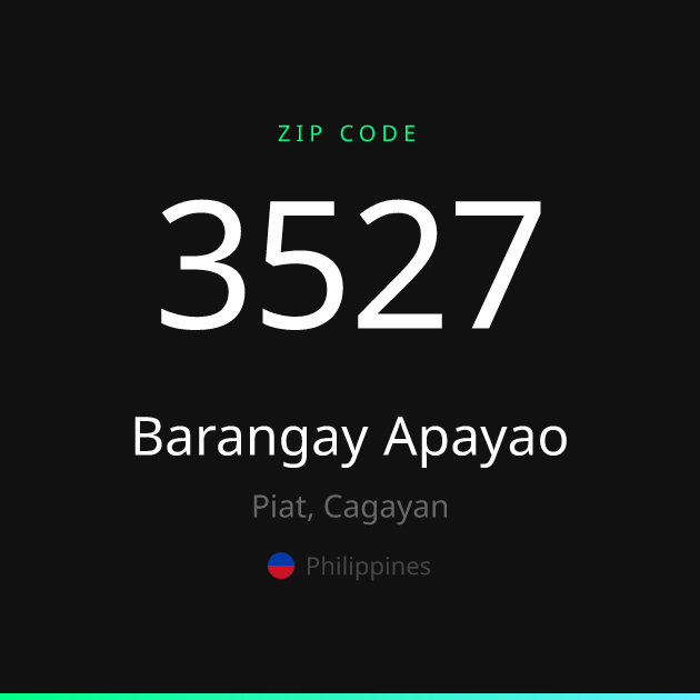 Shareable ZIP code 3527 card for Barangay Apayao, dark theme