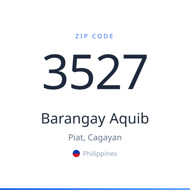 Shareable ZIP code 3527 card for Barangay Aquib, light theme