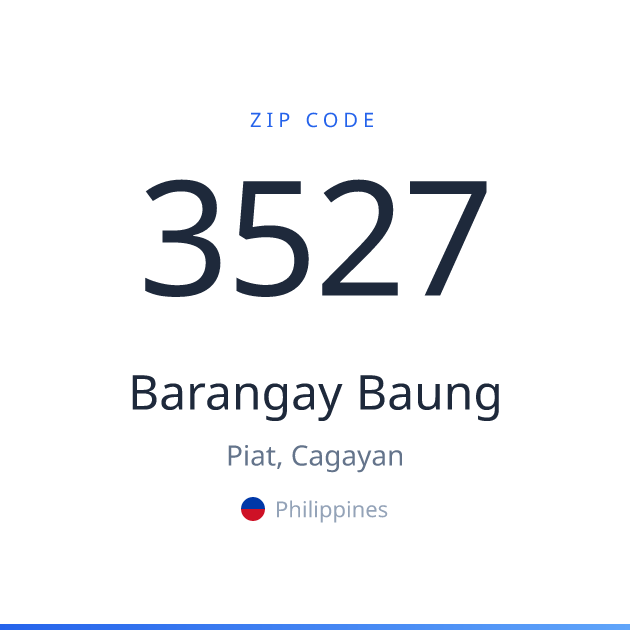 Shareable ZIP code 3527 card for Barangay Baung, light theme