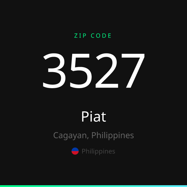 Shareable ZIP code 3527 card for Piat, dark theme