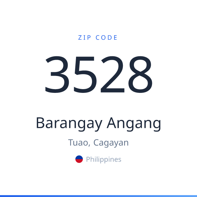 Shareable ZIP code 3528 card for Barangay Angang, light theme