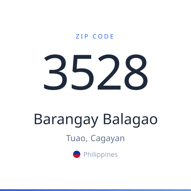 Shareable ZIP code 3528 card for Barangay Balagao, light theme