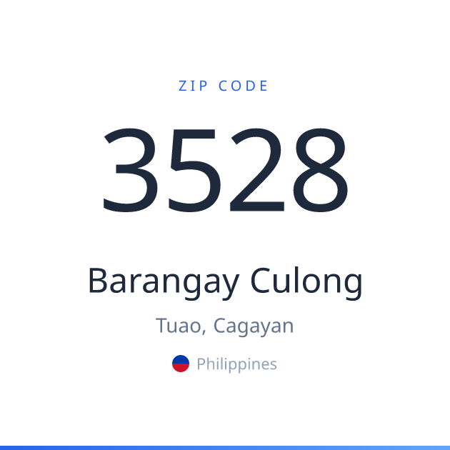 Shareable ZIP code 3528 card for Barangay Culong, light theme