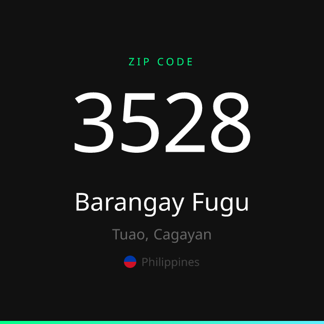 Shareable ZIP code 3528 card for Barangay Fugu, dark theme