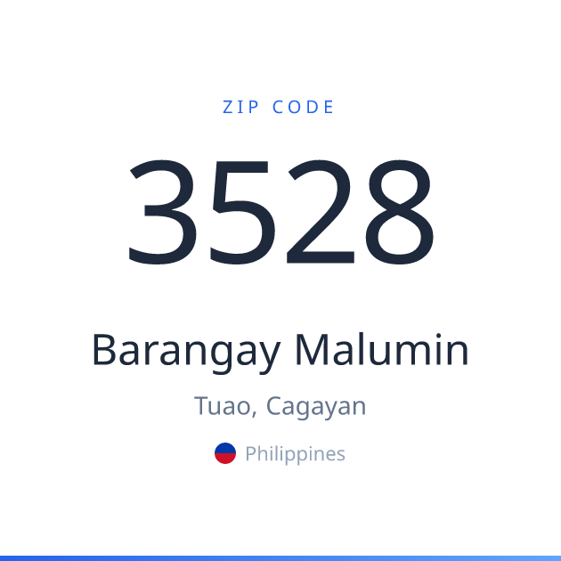 Shareable ZIP code 3528 card for Barangay Malumin, light theme