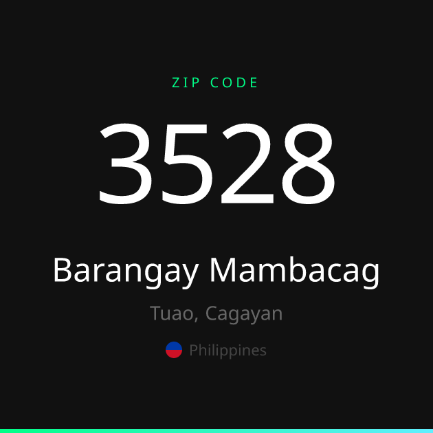 Shareable ZIP code 3528 card for Barangay Mambacag, dark theme