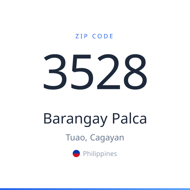 Shareable ZIP code 3528 card for Barangay Palca, light theme