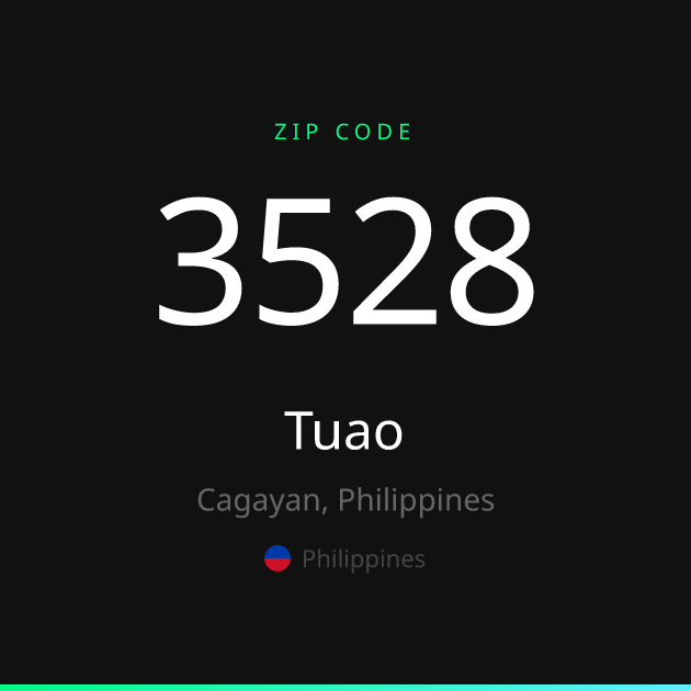Shareable ZIP code 3528 card for Tuao, dark theme