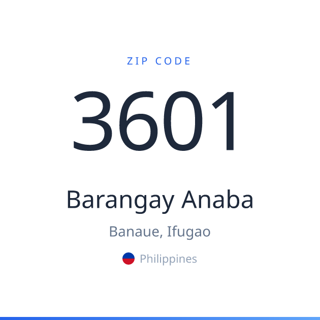 Shareable ZIP code 3601 card for Barangay Anaba, light theme