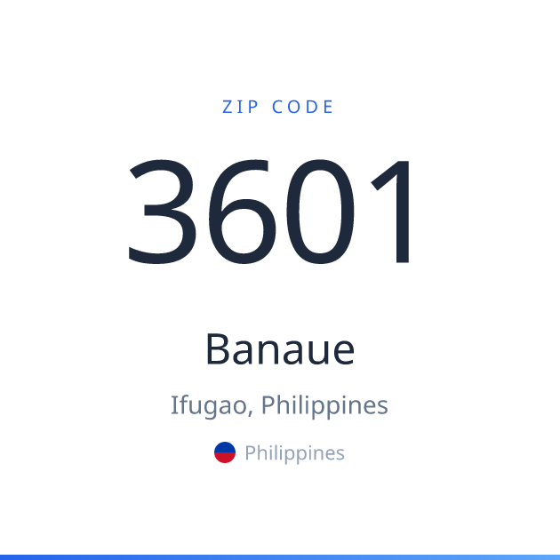 Shareable ZIP code 3601 card for Banaue, light theme