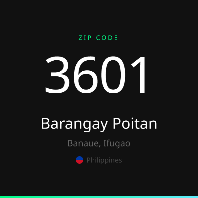 Shareable ZIP code 3601 card for Barangay Poitan, dark theme
