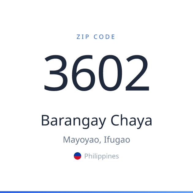 Shareable ZIP code 3602 card for Barangay Chaya, light theme