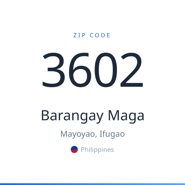 Shareable ZIP code 3602 card for Barangay Maga, light theme