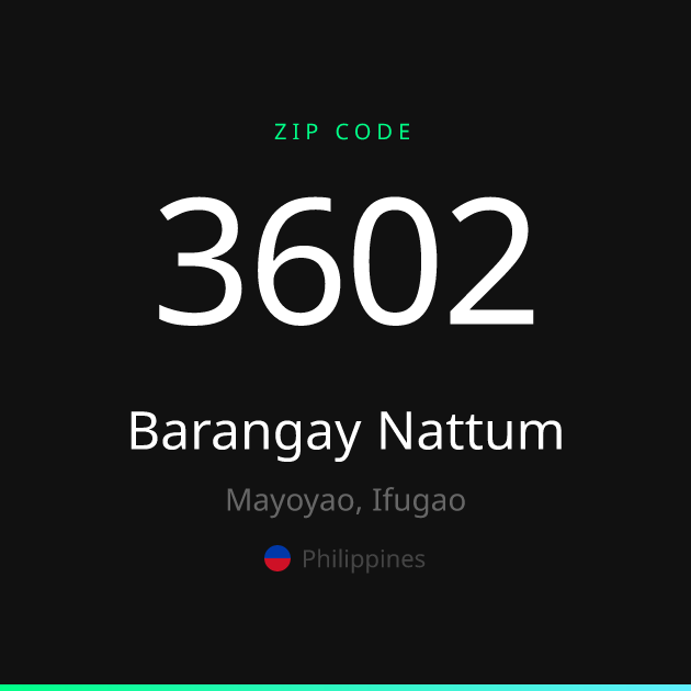 Shareable ZIP code 3602 card for Barangay Nattum, dark theme