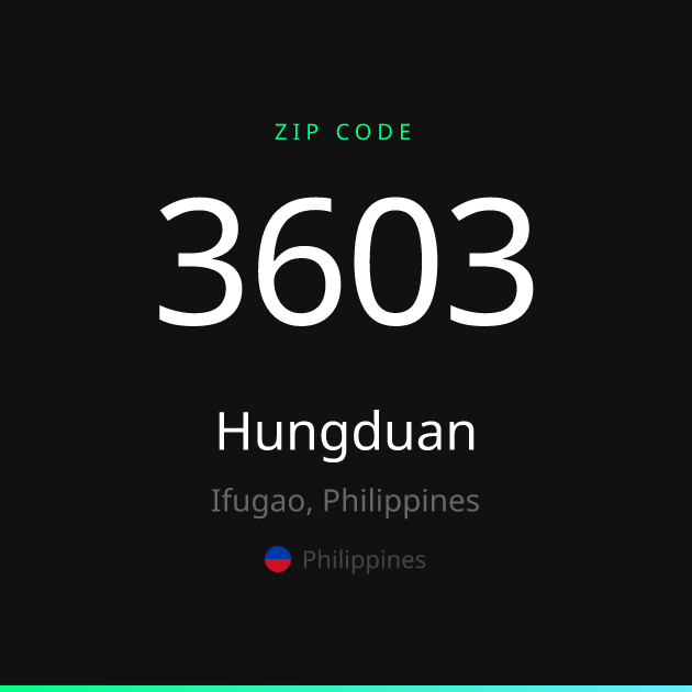 Shareable ZIP code 3603 card for Hungduan, dark theme