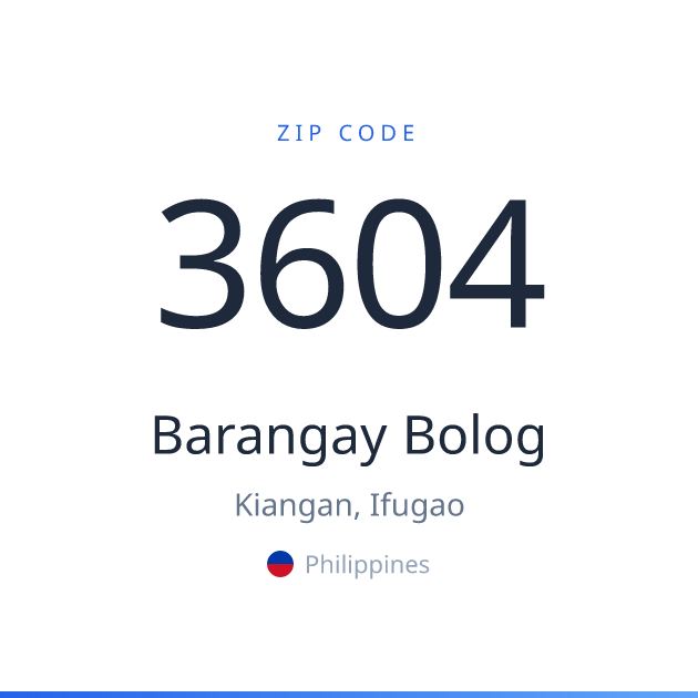 Shareable ZIP code 3604 card for Barangay Bolog, light theme