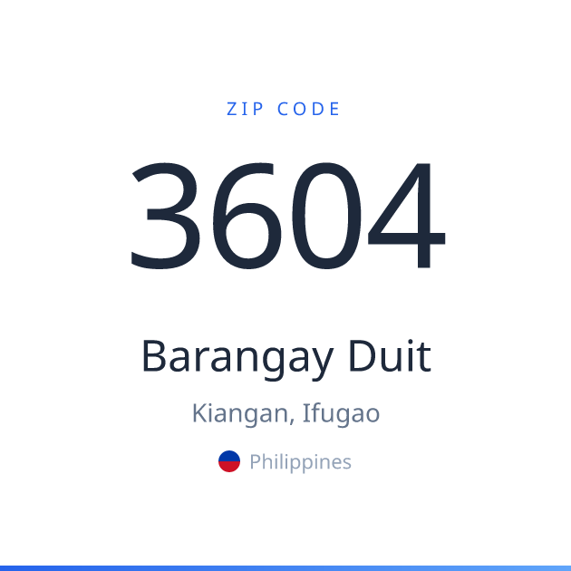 Shareable ZIP code 3604 card for Barangay Duit, light theme