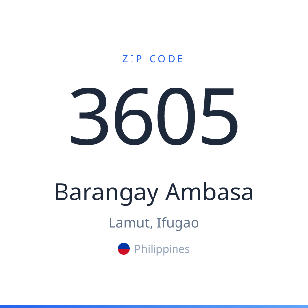 Shareable ZIP code 3605 card for Barangay Ambasa, light theme