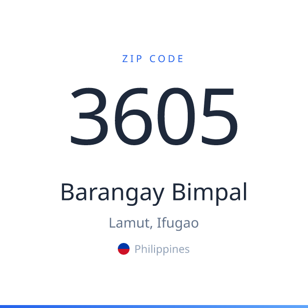 Shareable ZIP code 3605 card for Barangay Bimpal, light theme