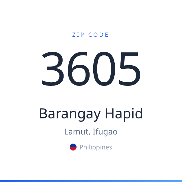 Shareable ZIP code 3605 card for Barangay Hapid, light theme