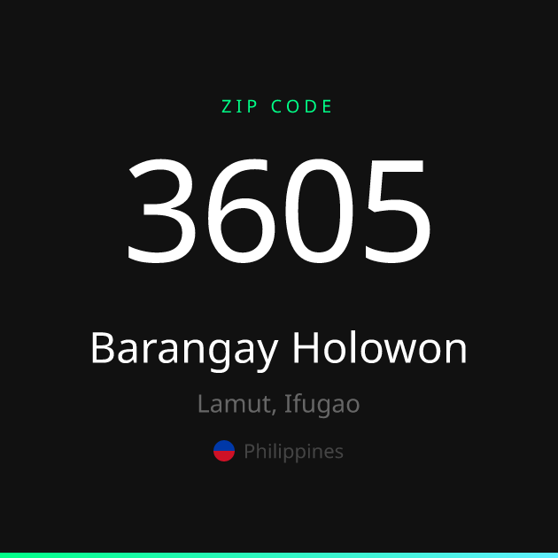 Shareable ZIP code 3605 card for Barangay Holowon, dark theme