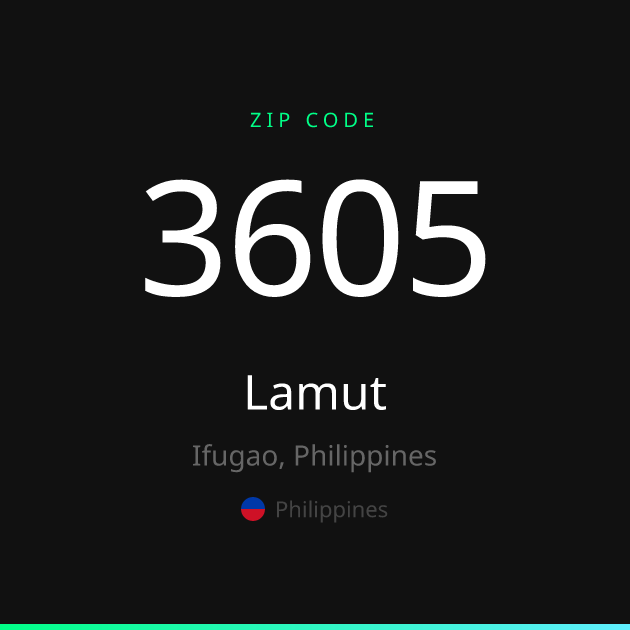 Shareable ZIP code 3605 card for Lamut, dark theme