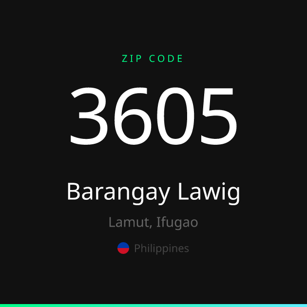 Shareable ZIP code 3605 card for Barangay Lawig, dark theme