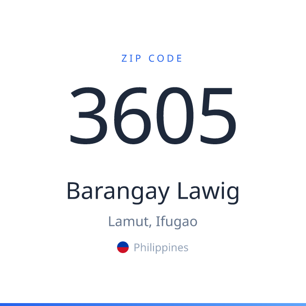 Shareable ZIP code 3605 card for Barangay Lawig, light theme