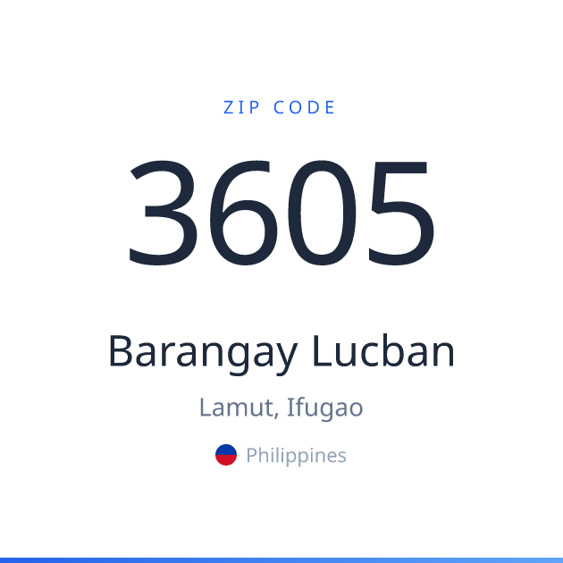 Shareable ZIP code 3605 card for Barangay Lucban, light theme