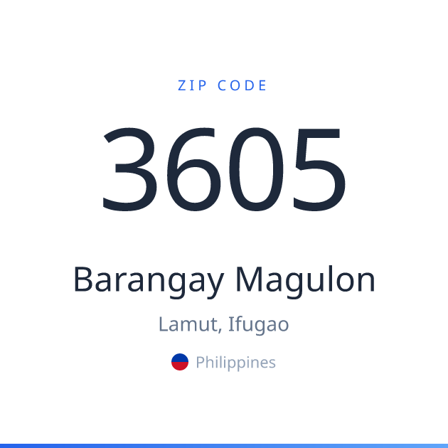 Shareable ZIP code 3605 card for Barangay Magulon, light theme