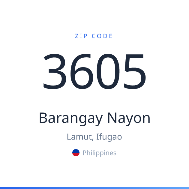 Shareable ZIP code 3605 card for Barangay Nayon, light theme