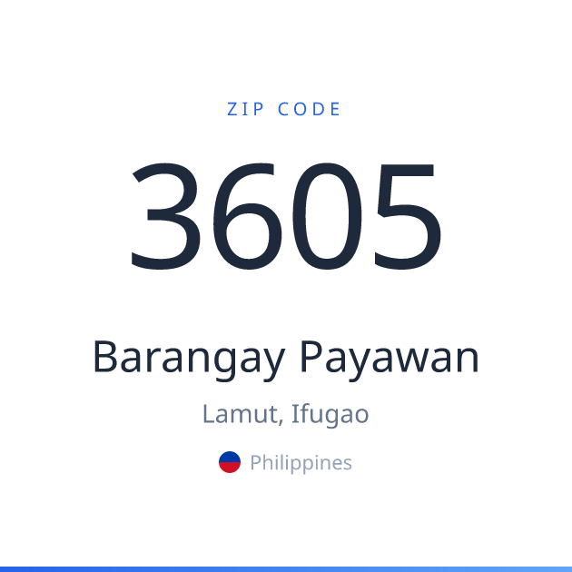 Shareable ZIP code 3605 card for Barangay Payawan, light theme