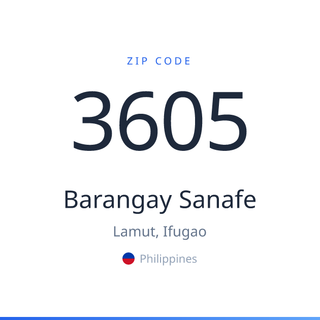 Shareable ZIP code 3605 card for Barangay Sanafe, light theme