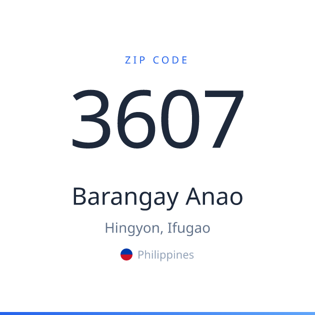 Shareable ZIP code 3607 card for Barangay Anao, light theme
